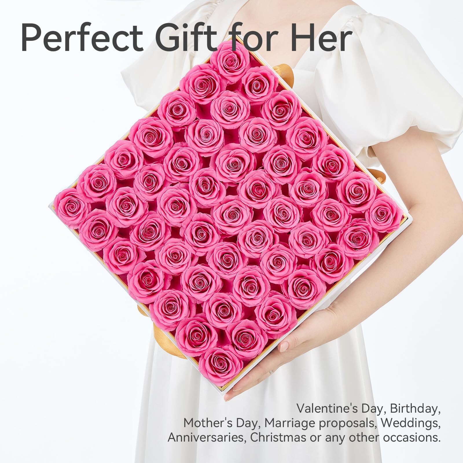 Forever Flowers 49-Piece Preserved Roses in a Box Gifts for Her Women Wife Mo…