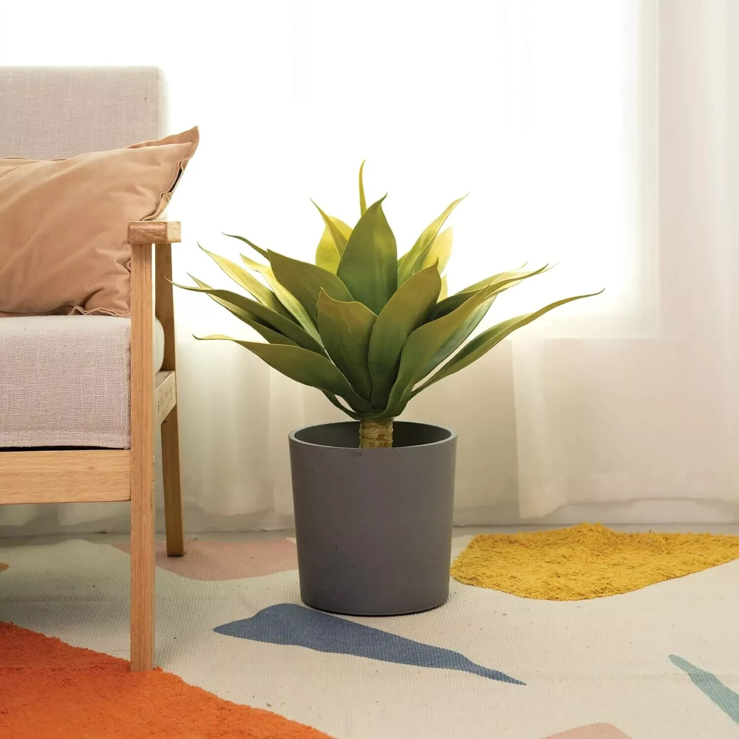 Set of 3 Fall Artificial Agave Fake Plant, Yellow Fake Agave Plant 22 inches