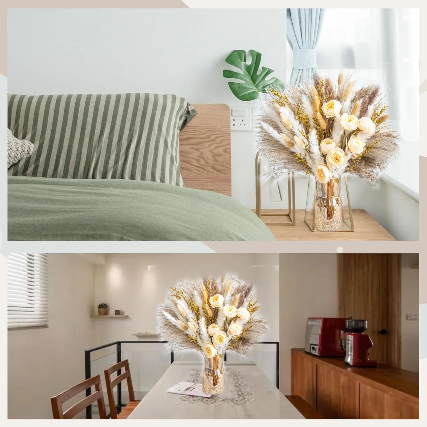 Boho Decor Bouquet – Artificial Flowers and Pampas Grass Decor kit,Mix Dried …