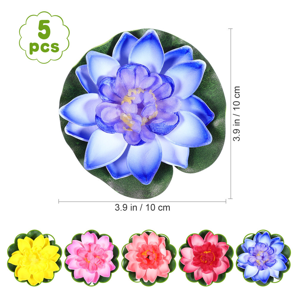 5 Pcs Solar Floating Lotus Flowers Pond Lily Pads Live Plants Water Baby Child