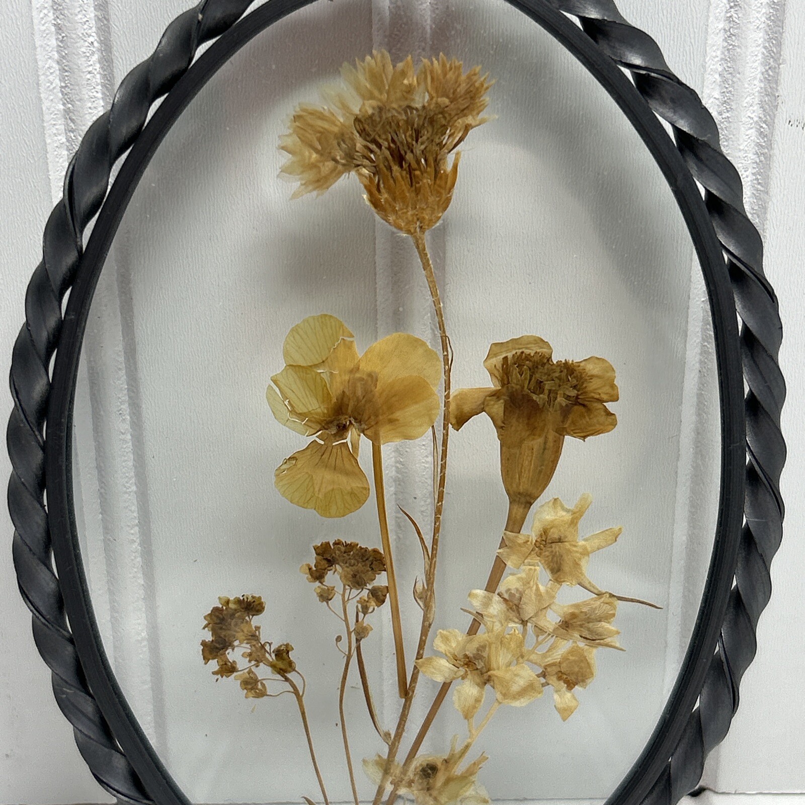 Vintage Lasting Impressions Real Dried Pressed Flowers In Glass W/ Metal Frame
