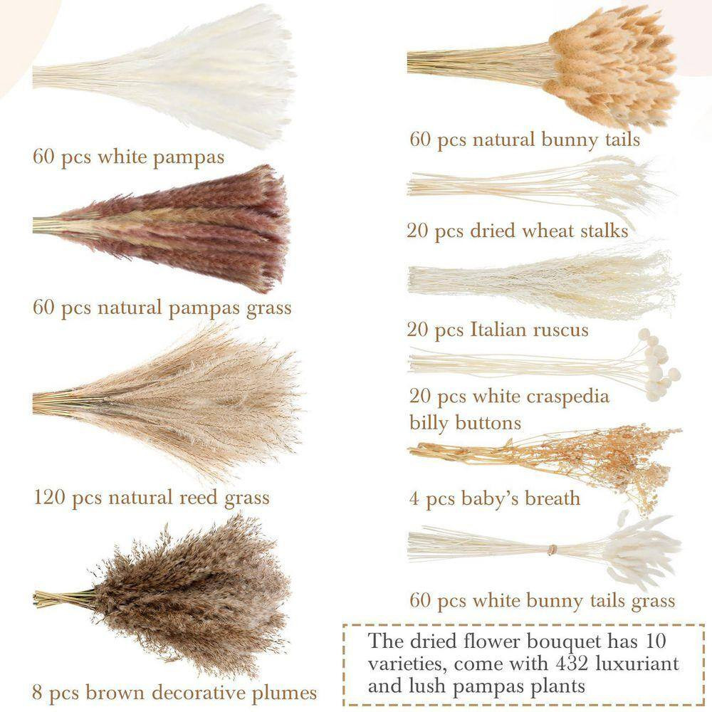 17 in Dried Pampas Grass Decor Bulk, White Pampas Reed Grass Fluffy Pampas Grass