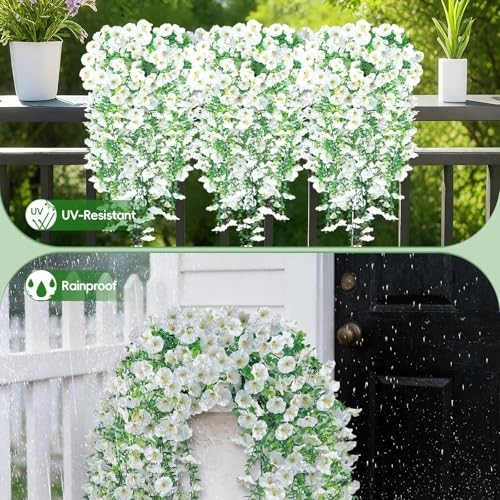 Artificial Flower for Outdoors, 6PCS Fake Artificial Morning Glory White