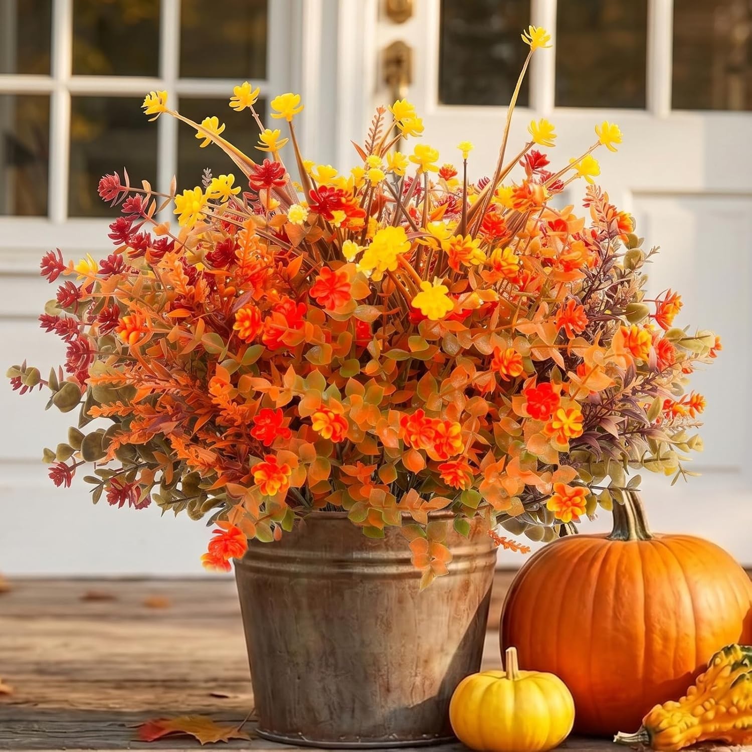 12 Pcs UV Resistant Artificial Fall Flowers – Vibrant Orange Outdoor Decor
