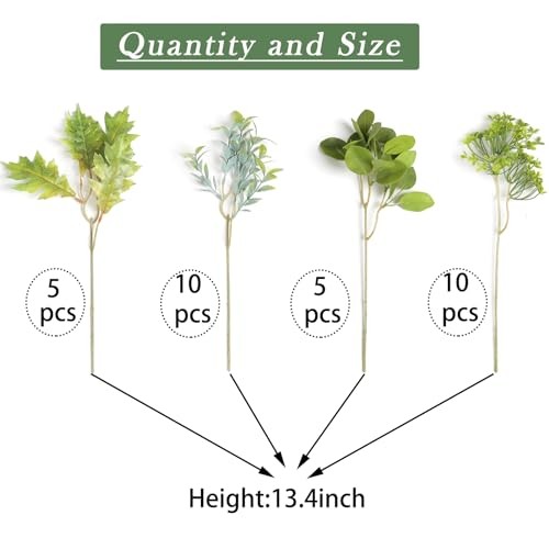 GAATEEK ARTIFICIAL GREENERY STEMS BOX SET – 30PCS WITH 4 KINDS OF MIXED – GREEN