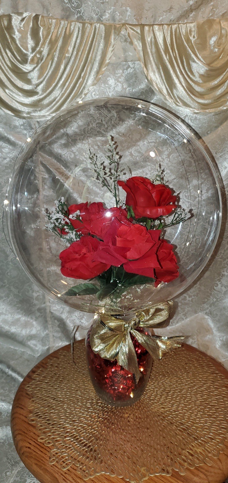 Valentines Day Gift, Pink Rose Balloon. Light Balloon, Glass Vase
