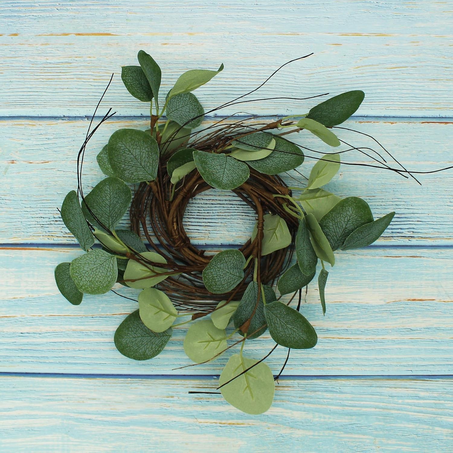 CVHOMEDECO. Rustic Country Artificial Eucalyptus Leaves & Twig Wreath Year Round