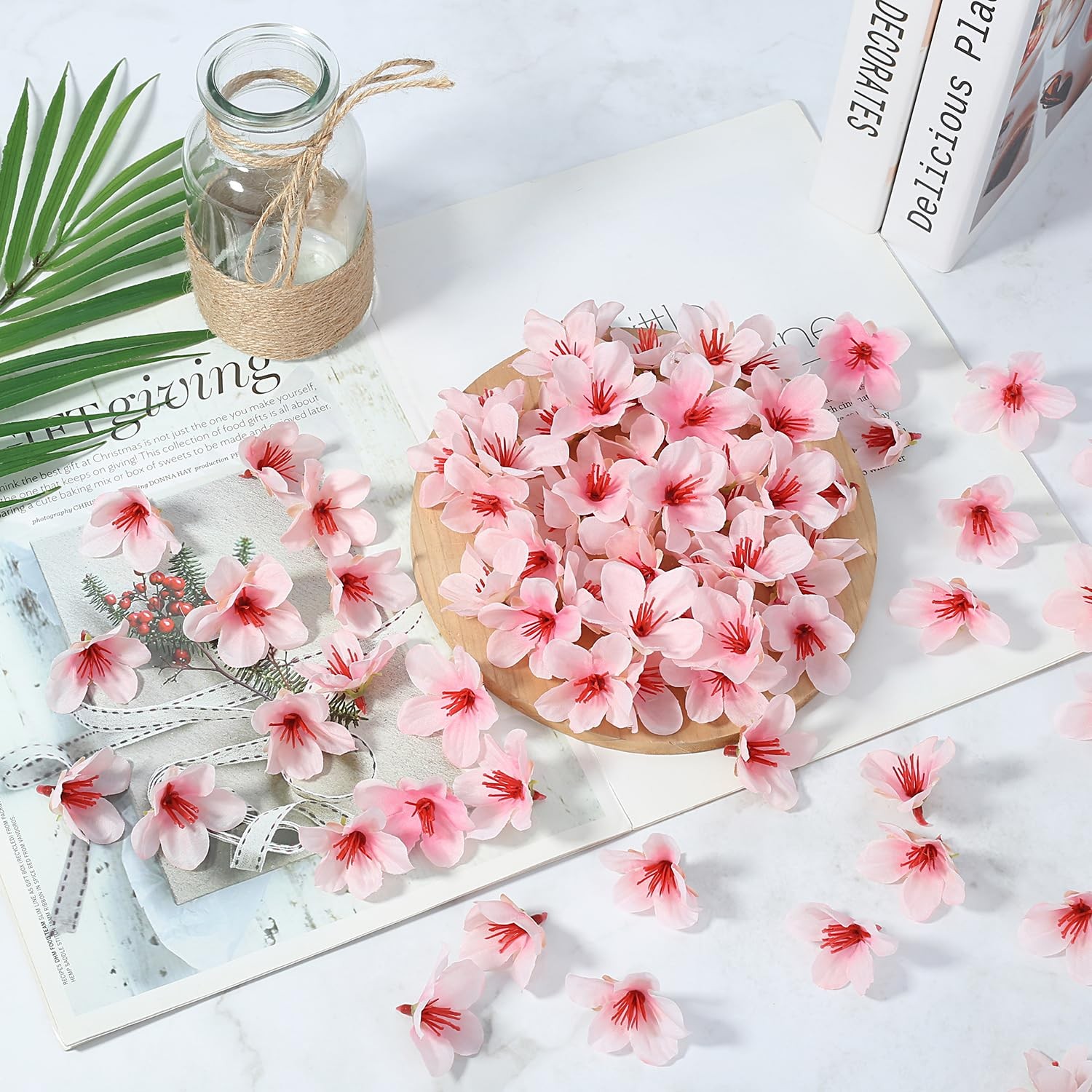100 PCS Mini Pink Cherry Blossom Flowers Head Artificial DIY Wall 1.6 Inch