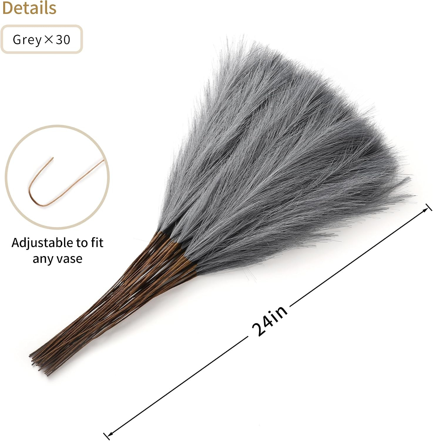 Grey Pampas Grass Decor – 30Pcs 24 Inch Long Faux Pampas Grass Decor Artifici…