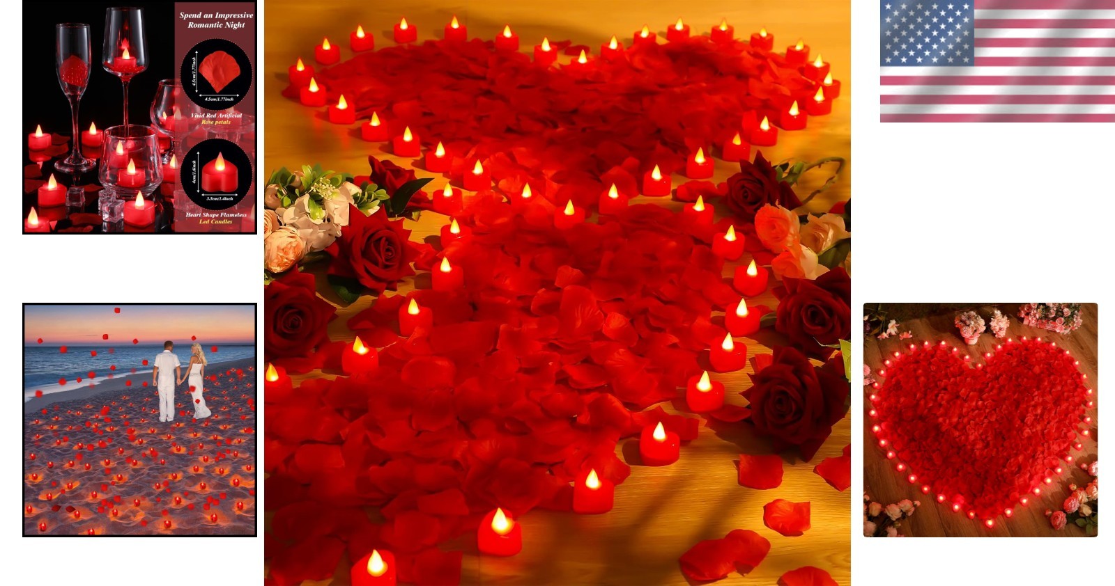 Heart Candle and Rose Petal Set – 72 LED Lights & 6000 Petals for Romantic Decor