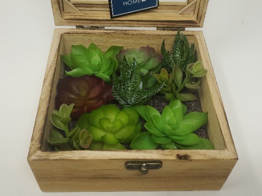 Artificial Succulents In Beautiful Wooden Box Hinged w/Clasp Artificial Plants