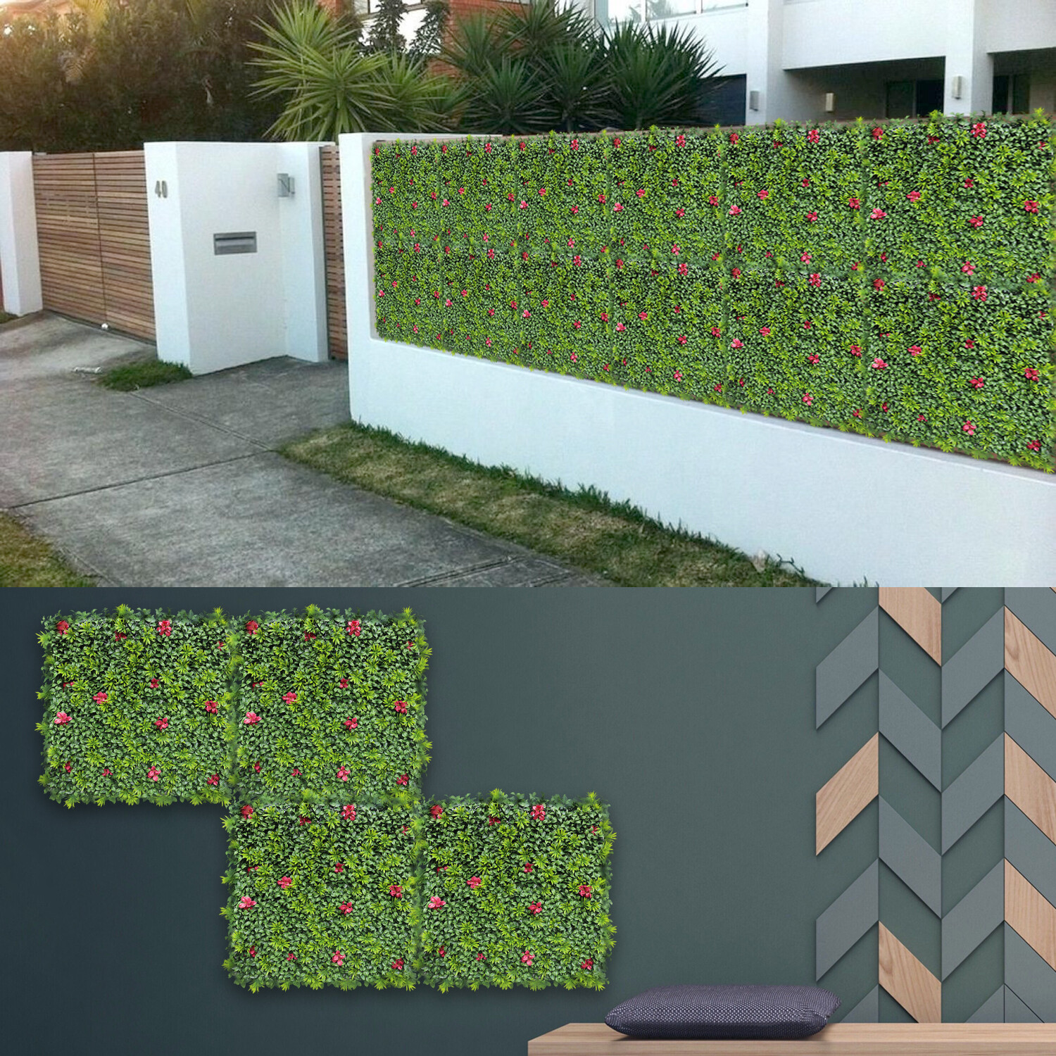 40 Inch 3D Artificial Boxwood Wall Hedge Mat Panels Outdoor Grass Fence Style#1