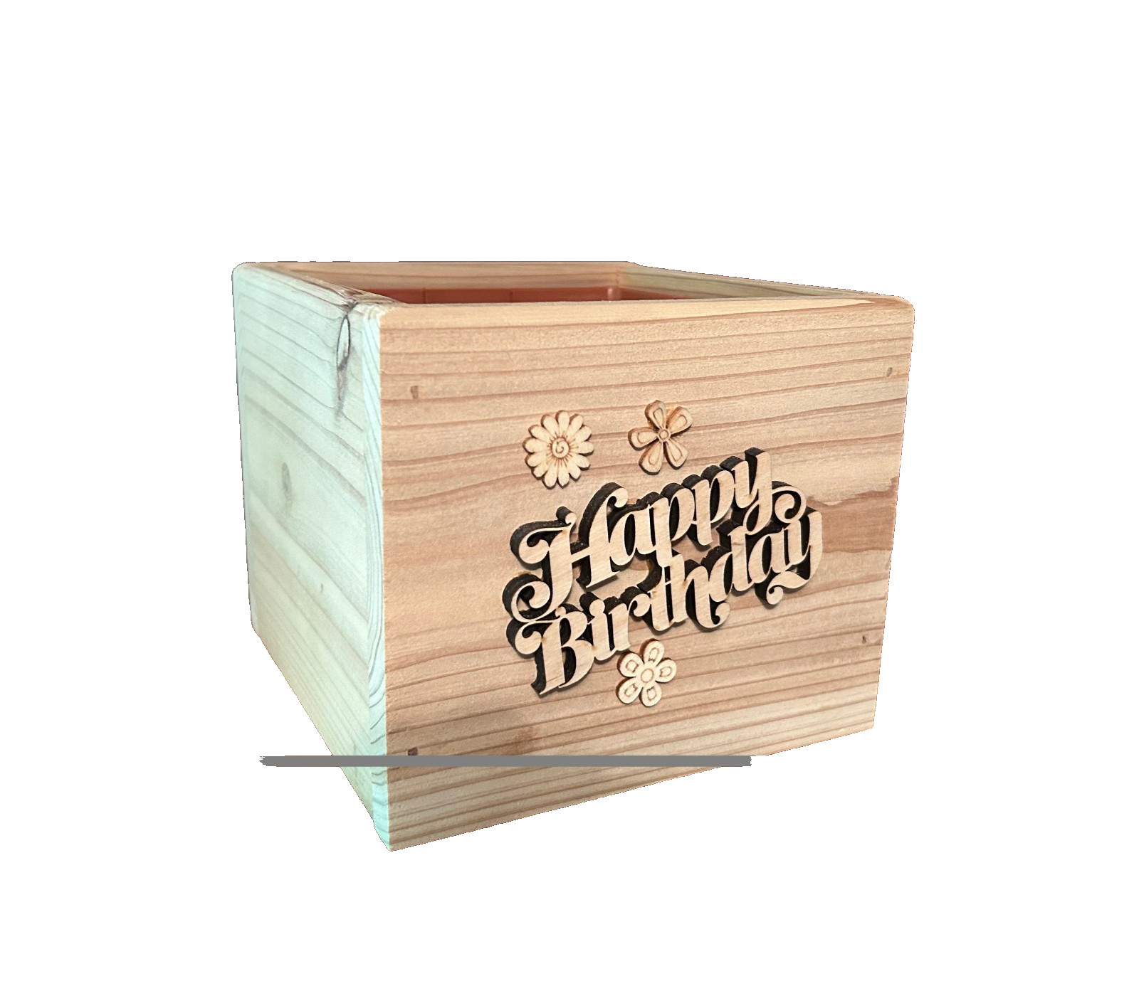 Happy Birthday Cedar Wood Planter Box W/ Liner 6.5″ x 5.5″