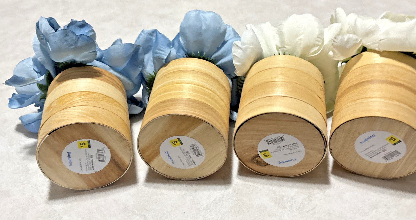 Set of 4 True Living Artificial Blue & White Flowers Decorations, NWT
