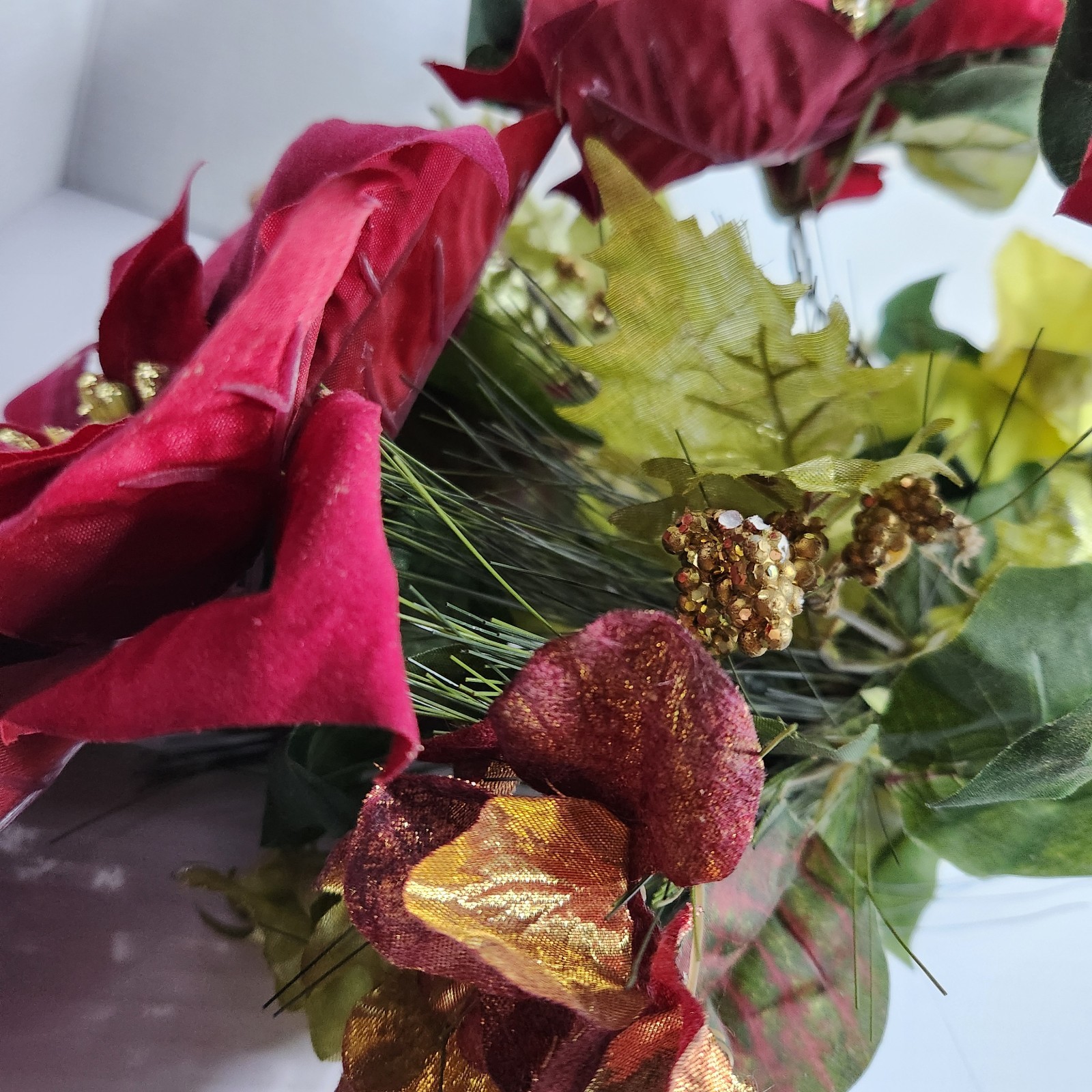 Artificial Poinsettia Flower Lot Red Christmas Holiday Floral Decor Mixed Stems