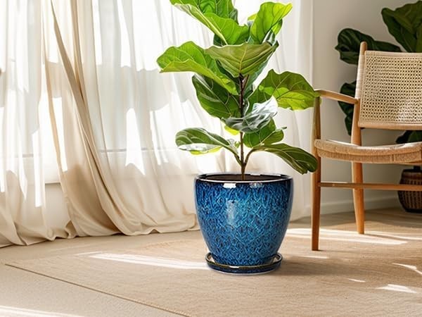 10 Inch Ceramic Planter Pot Round Plant Pot for Indoor Plants Outdoor Large F…