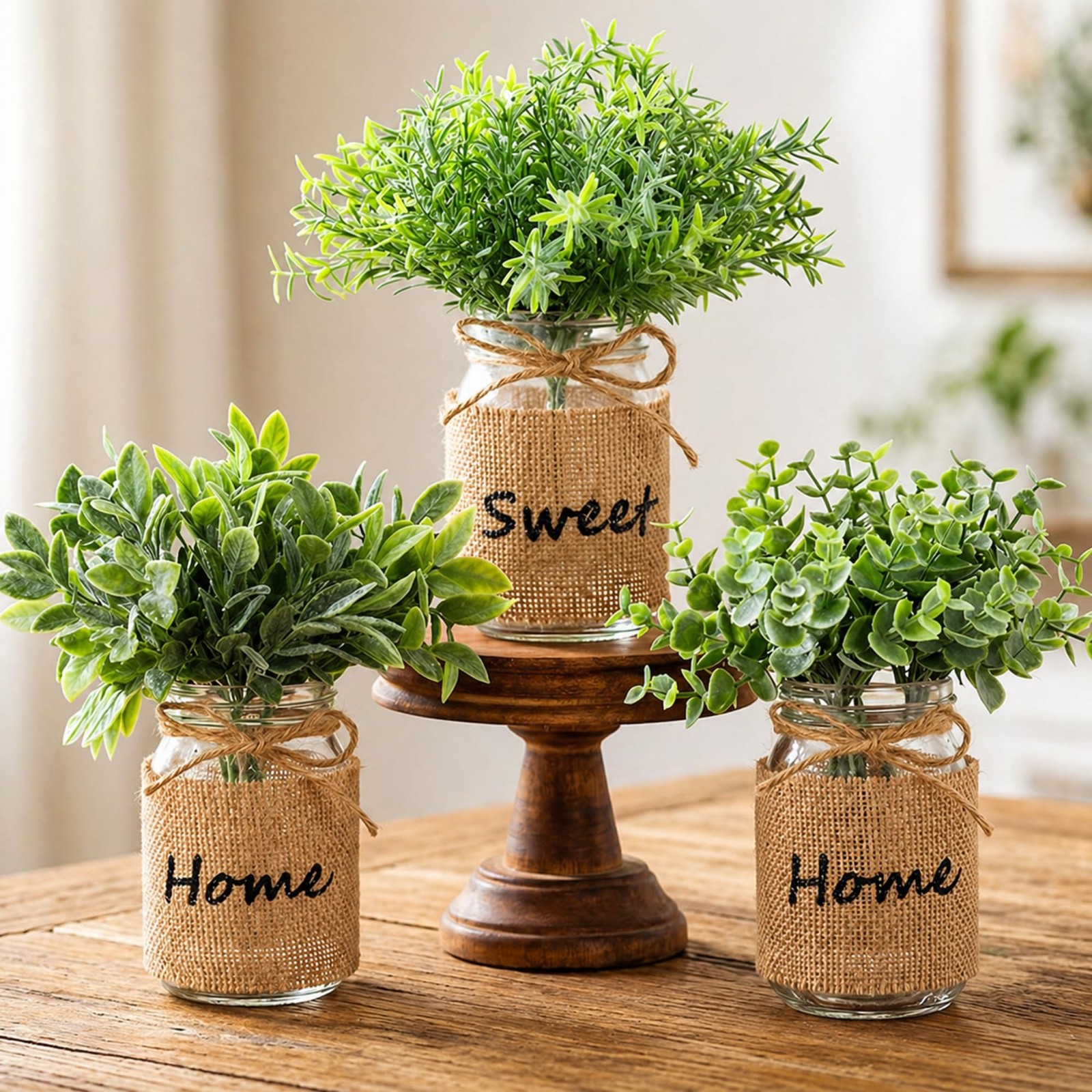 3 Pcs Spring Mason Jar Table Centerpiece Decor Small Fake Plants Farmhouse Ru…