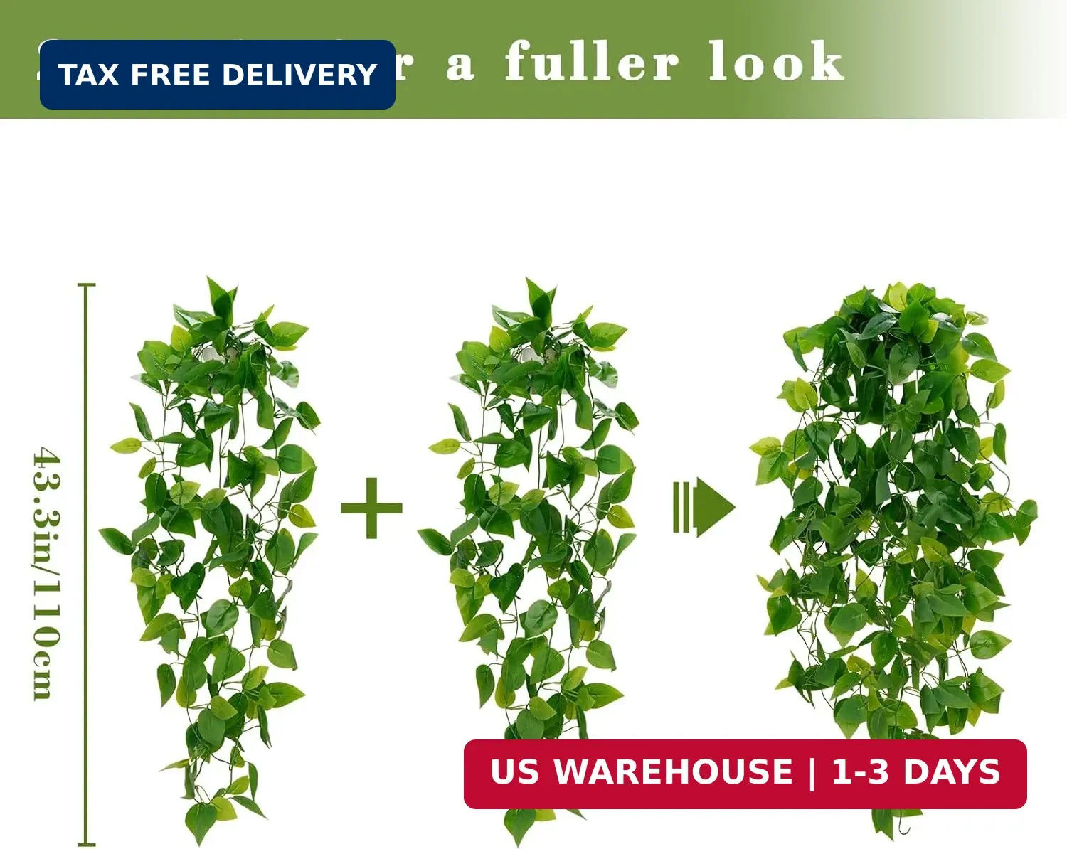 BLEUM CADE Fake Hanging Plants, 2pcs Artificial Pothos Vines Faux Plants Greener
