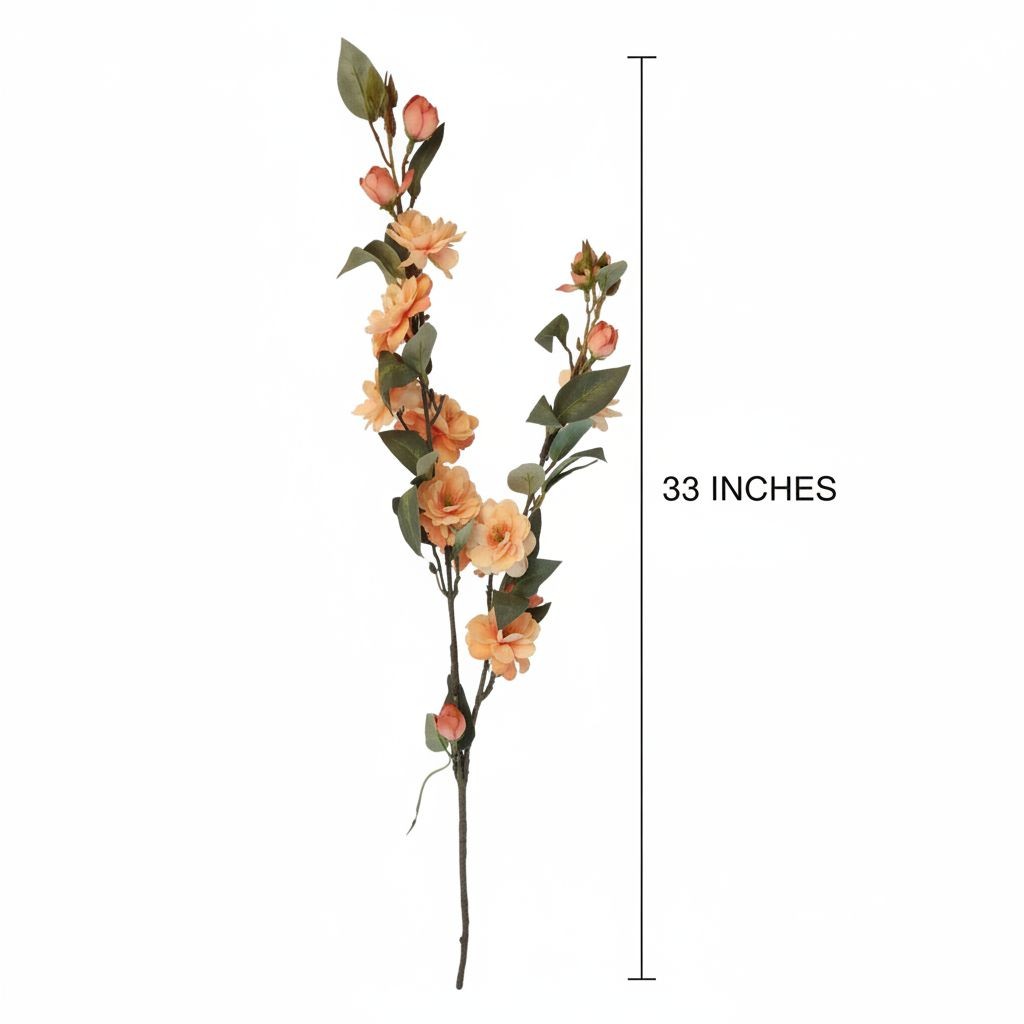 Peach Blossom Stem Artificial Flower Branch 33 Inch Faux Floral Spray Orange Flo