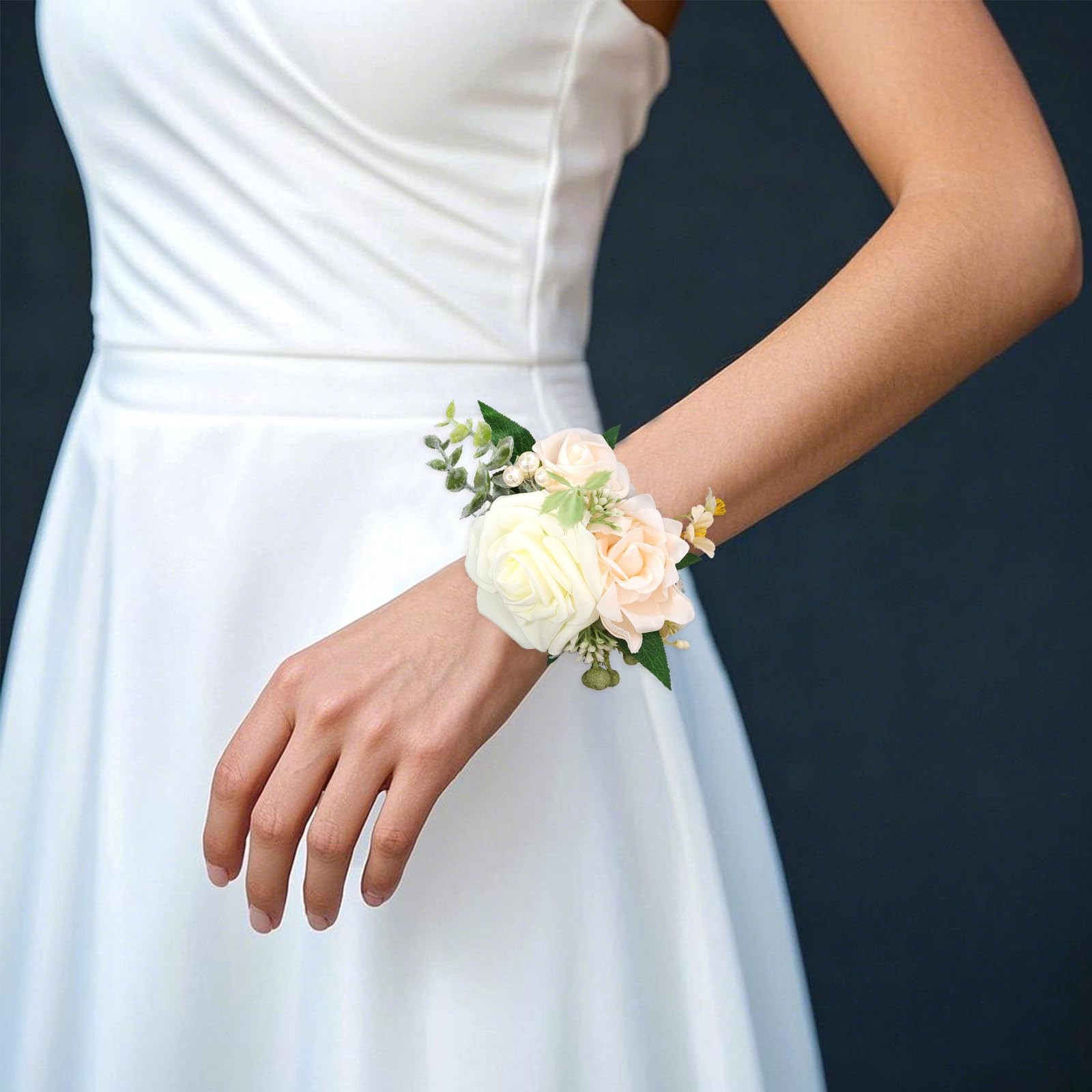 2 Pcs Wrist Corsage for Wedding Light Champagne Wrist Flower Bridal Wristband…