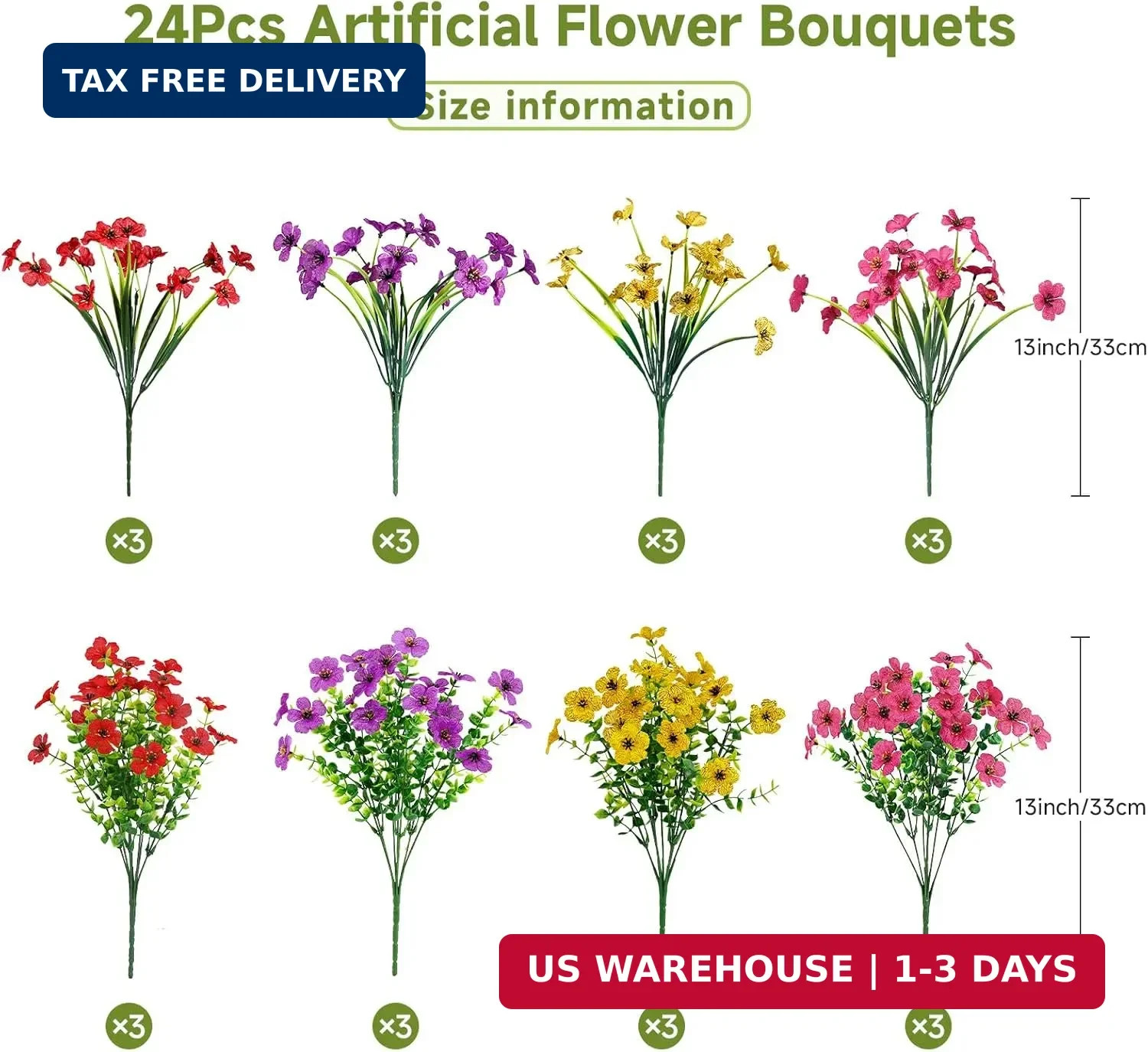 24 Bundles Artificial Flowers UV Resistant Faux Daisy Outdoor Garden Decor