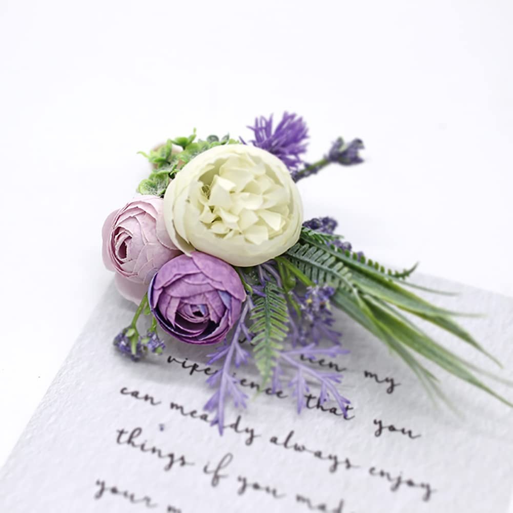 Purple Corsage and Boutonniere Set Artificial Rose Flower Wrist Corsage and B…