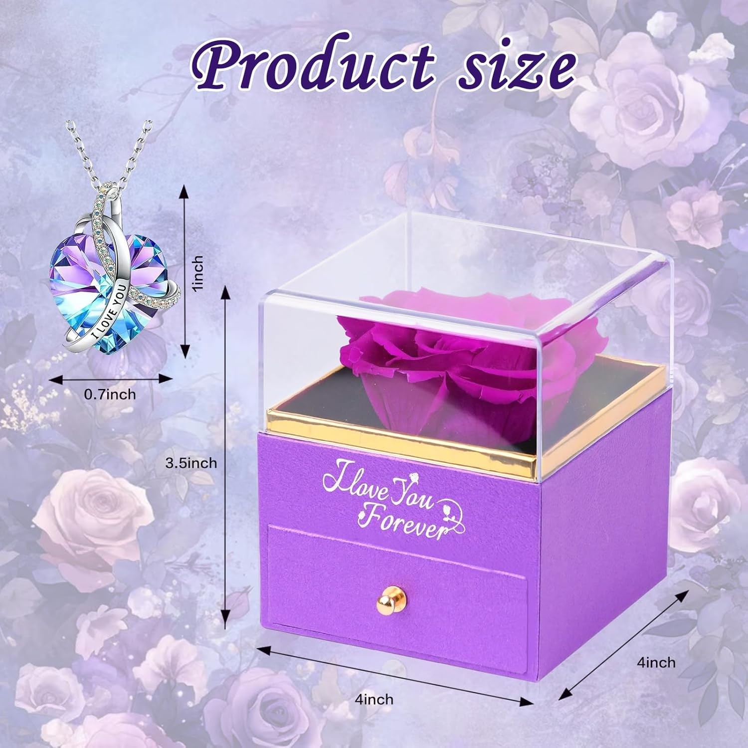 Preserved Rose Gift for Women with “I Love You” Necklace Birthday & Mom