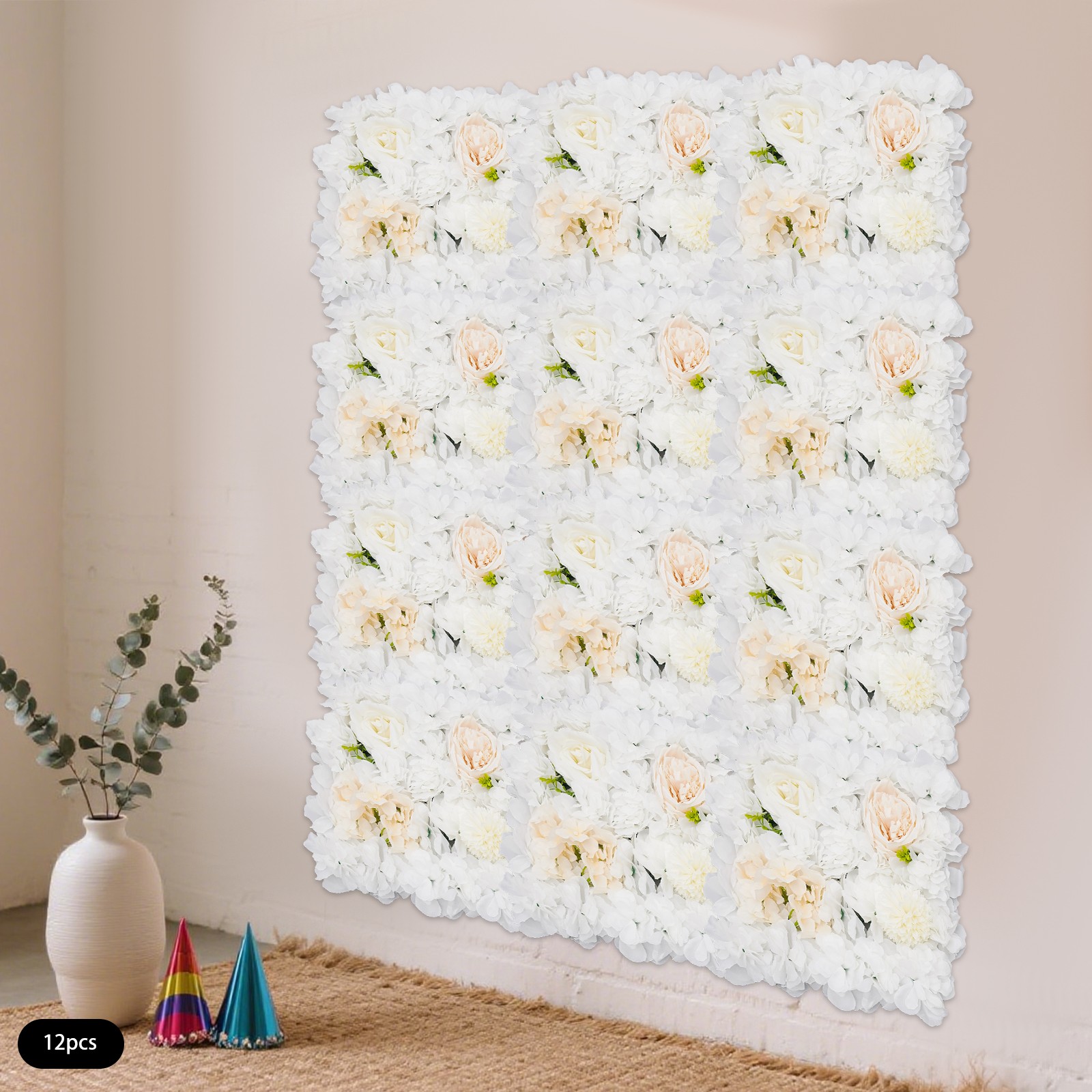 Artificial Flower Wall Panels, Artificial Flower Wall Backdrop, 12PCS Panels