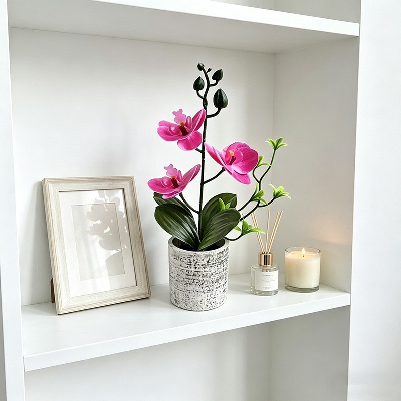Realistic Artificial Butterfly Orchid Potted Plant 25.5cm for Wedding Decor