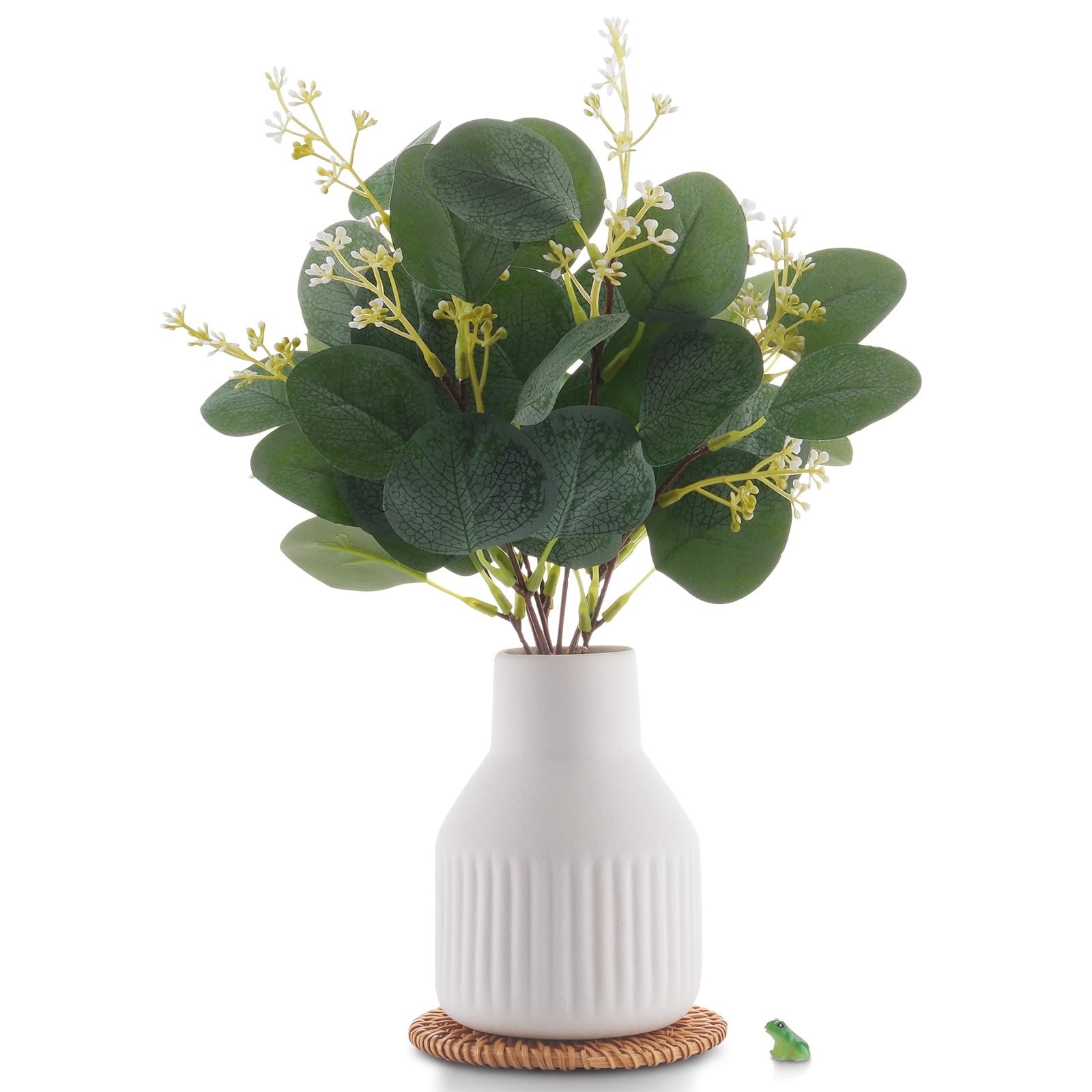 Artificial Eucalyptus Greenery Stems in Ceramic Vase,10Pcs Fake Plants Eucaly…
