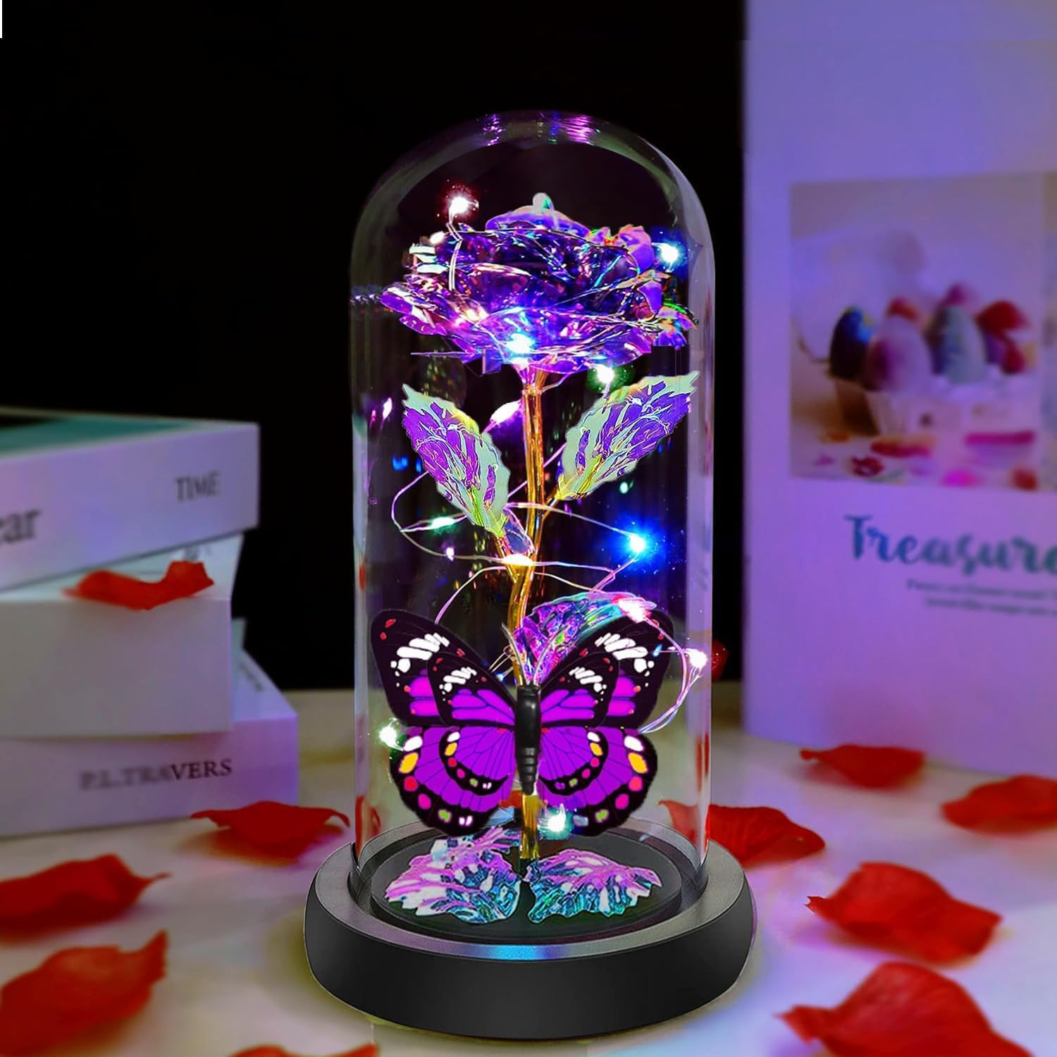 Gifts for Women, Birthday Gifts for Women, Purple Flowers Galaxy Crystal Light u