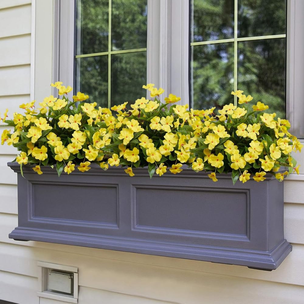 Artificial Plants Outdoor,4PCS 7Branches Fake Impatiens Artificial Flowers fo…