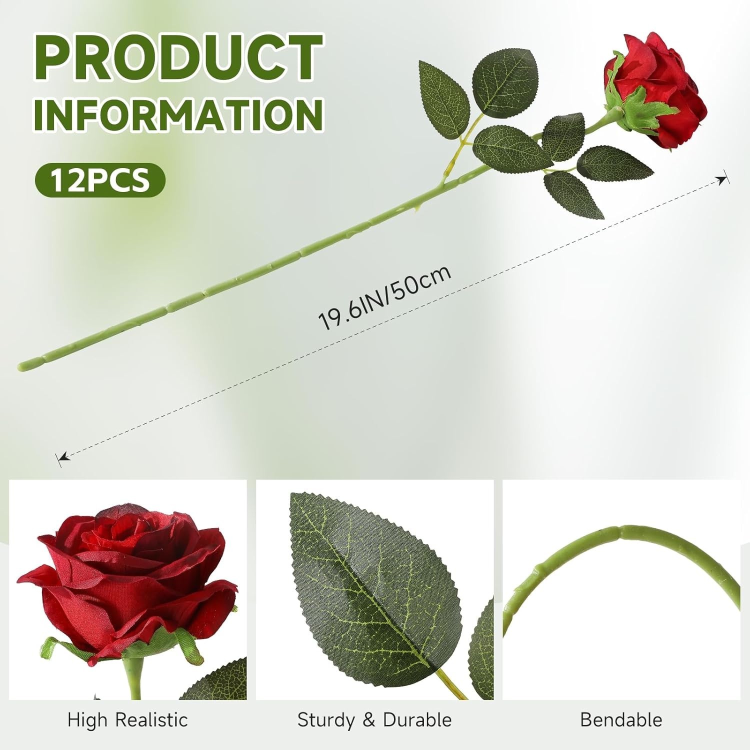 12pcs Red Roses Artificial Flowers,Realistic Long Stem Fake Silk Roses Bouque…