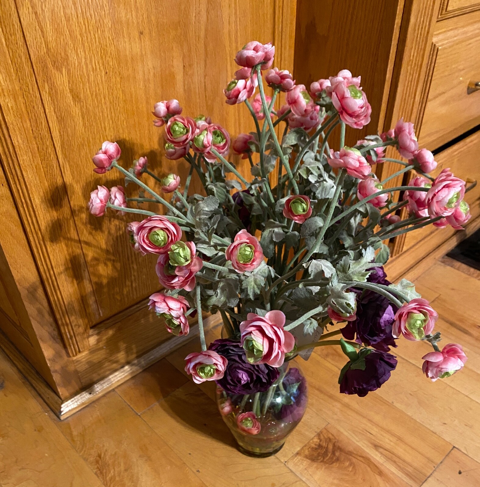 The Patio Place Floral Arrangement With Vase Small Pink Faux Flowers 21 x16x 16
