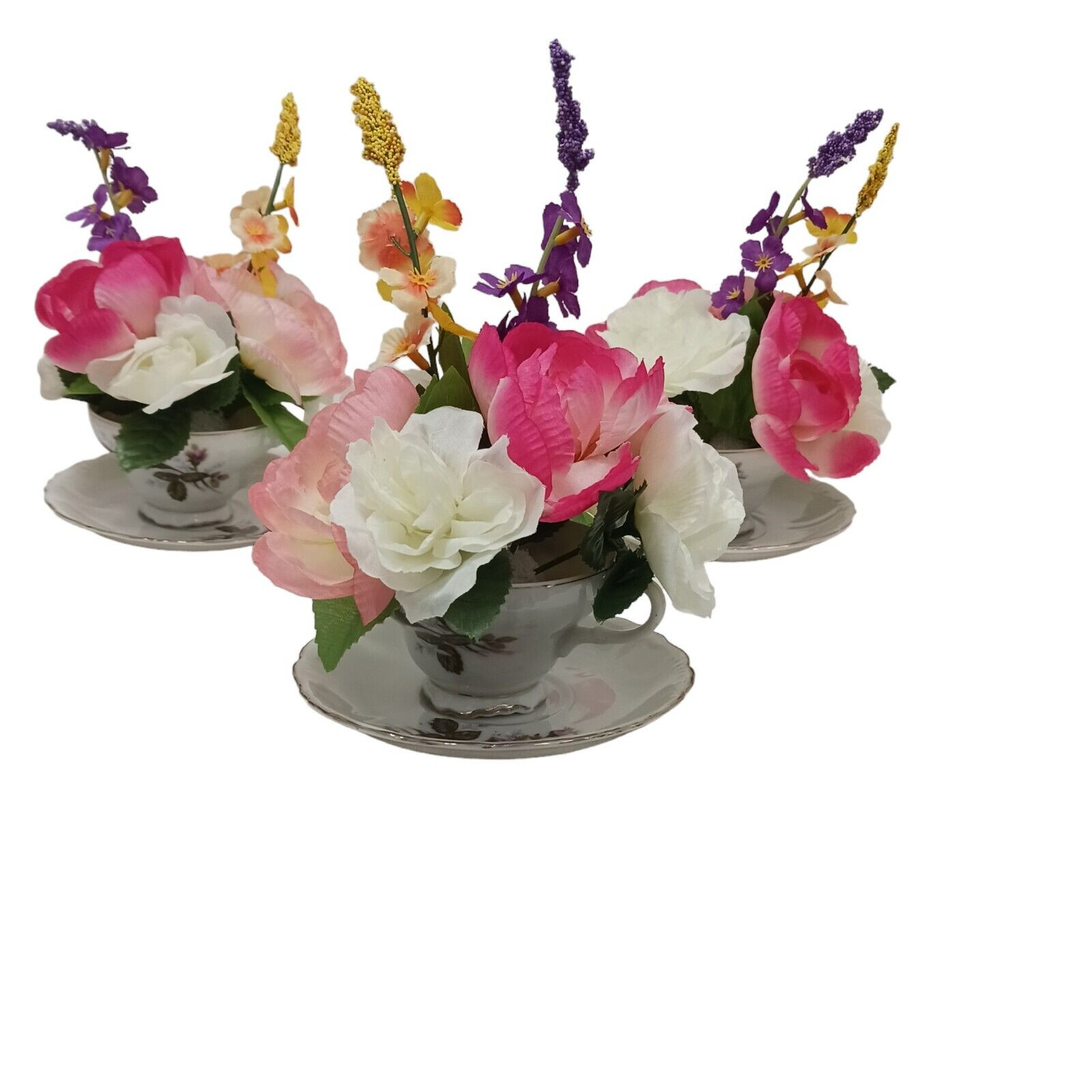 Silk Floral Arrangement POP-IN for your Tea Cup Party Birthday Bridal Home Decor