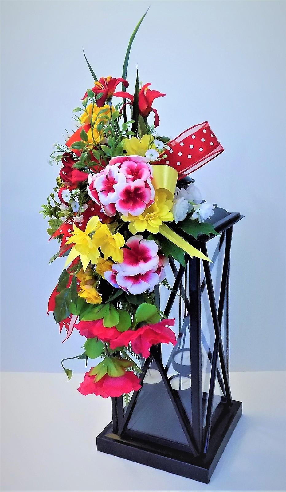RED YELLOW FLORAL LANTERN SWAG SPRING FLOWERS SUMMER DECOR GIFT CENTERPIECE NEW