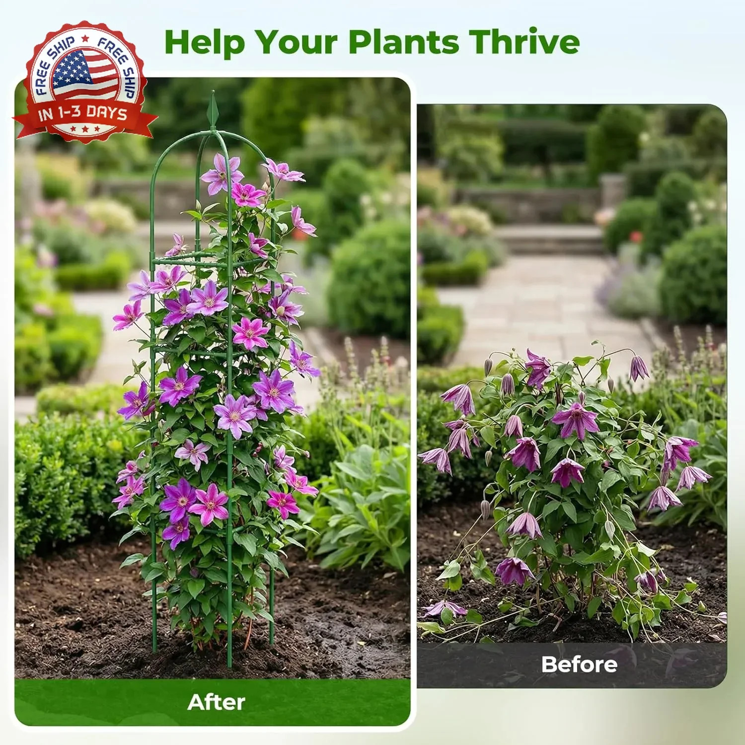 2 Pack Garden Obelisk Trellis for Climbing Plants, 6 FT Metal Rustproof Plant Su