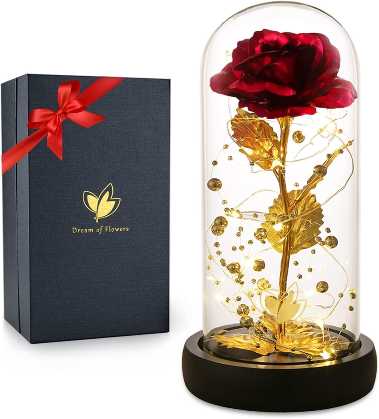 Colorful Gold Foil Rose in Glass Dome – Anniversary Gift
