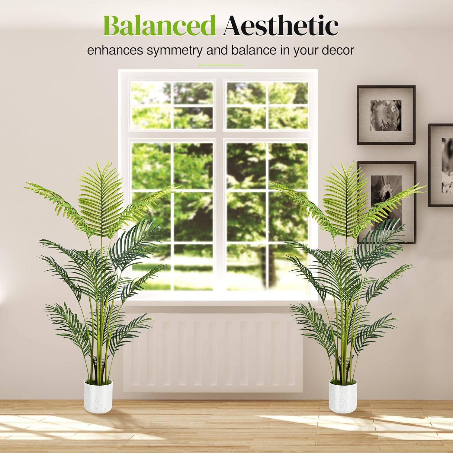 2 Pack 4FT Artificial Areca Palm Tree Faux Floor Plant w/ White Tall Pot Decor