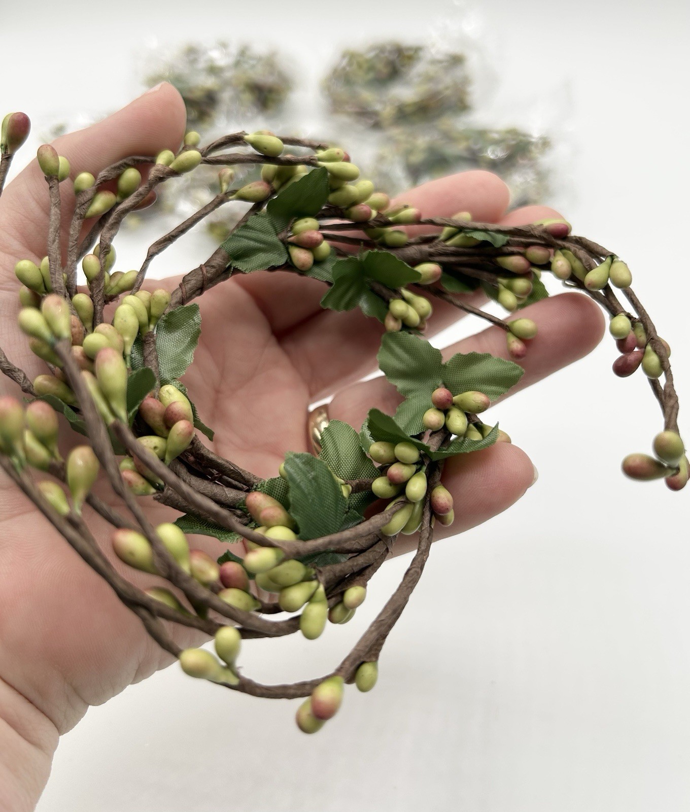 Primitive Berry Candle Ring Wreath Pips Green Pink Brown 3.5″ Lot of 6 New
