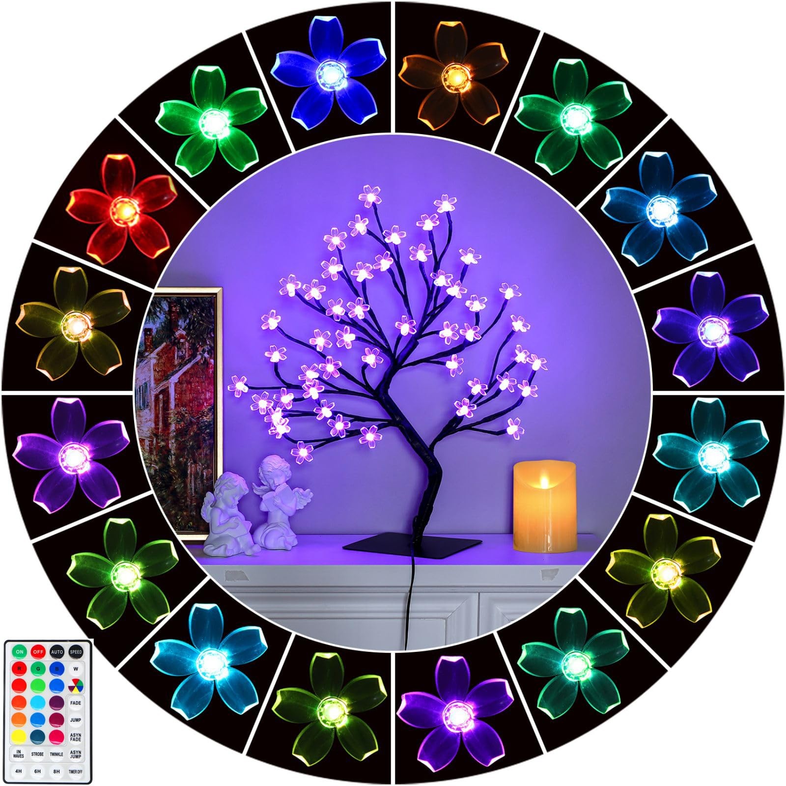 2pcs 48 LED Artificial Lighted Cherry Blossom Tree – Cherry Blossom Bonsai Tr…