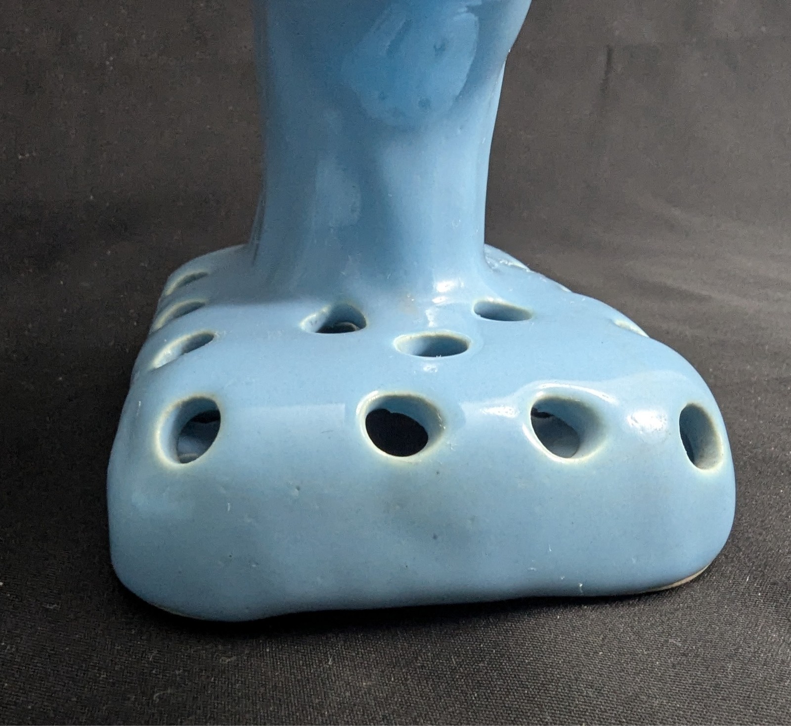 Vtg Camark Art Pottery Blue Shallow Bowl Planter & Bird Flower Frog Set (S4)