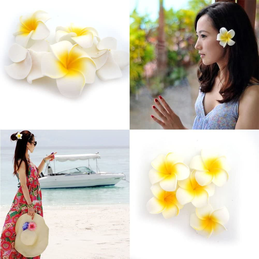 100Pcs White Foam Hawaiian Frangipani Artificial Plumeria Flower Petals Cap Hair
