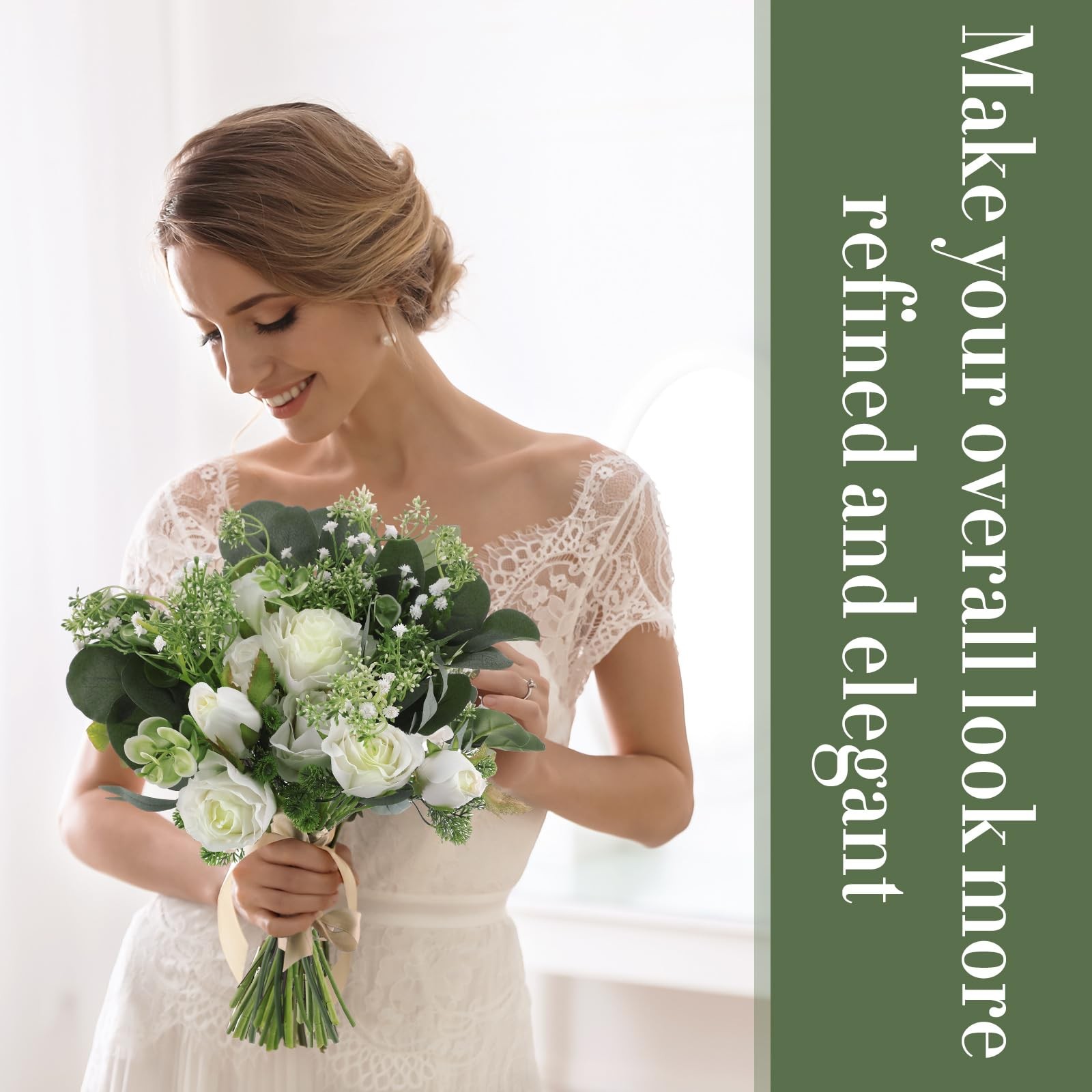 Set of 8 Bridesmaid Bouquets 7 Inch White Wedding Bouquets Faux Flowers Rusti…