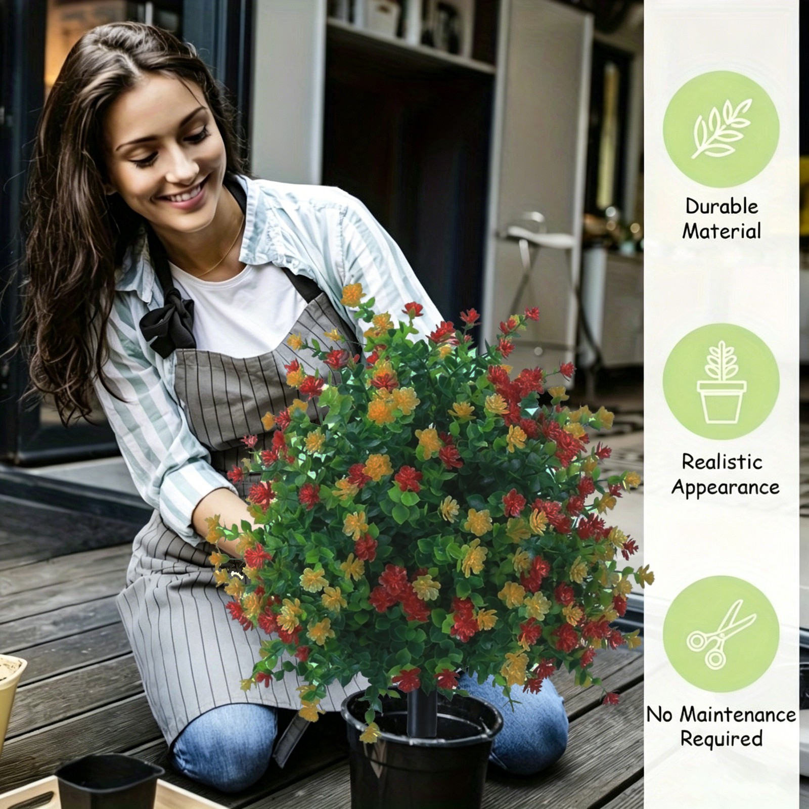 Red Yellow Artificial Fake Flowers with Stake Home Garden Outdoor Garden Decor
