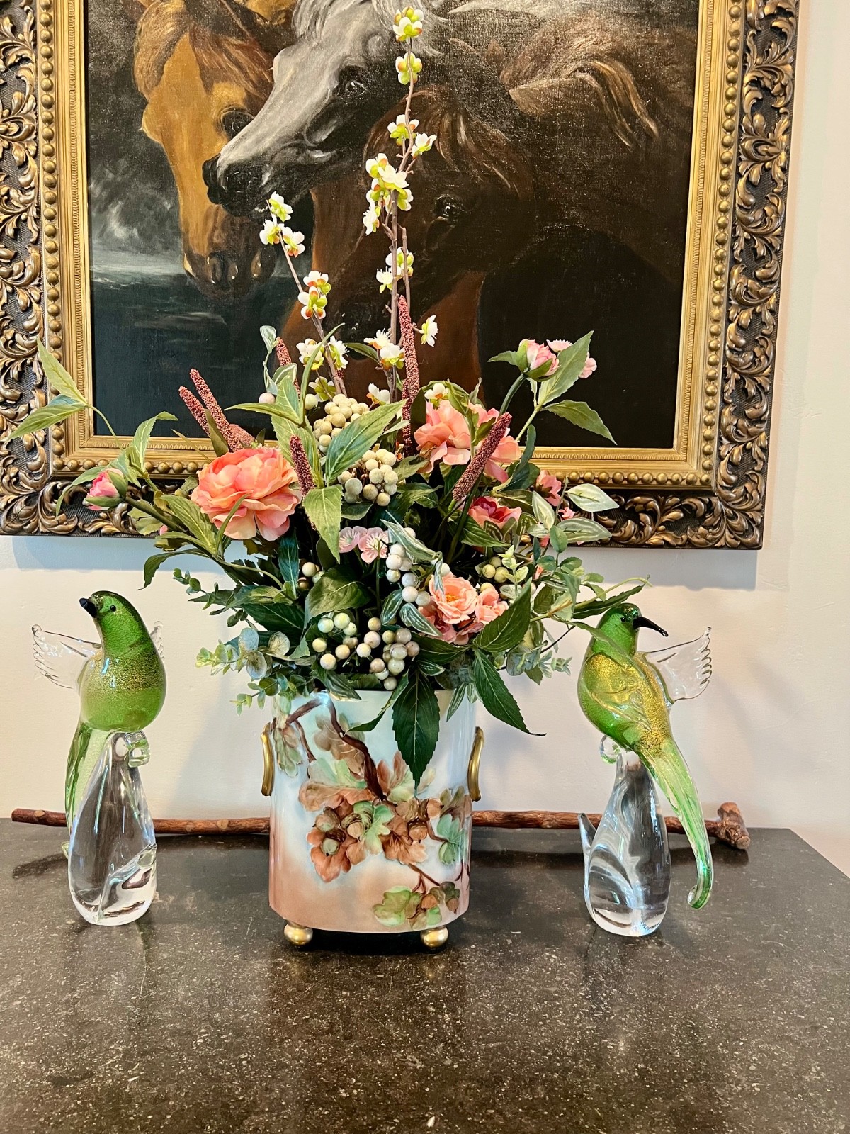 New Faux Silk Floral Everlasting Arrangement in Vintage Limoges Vase