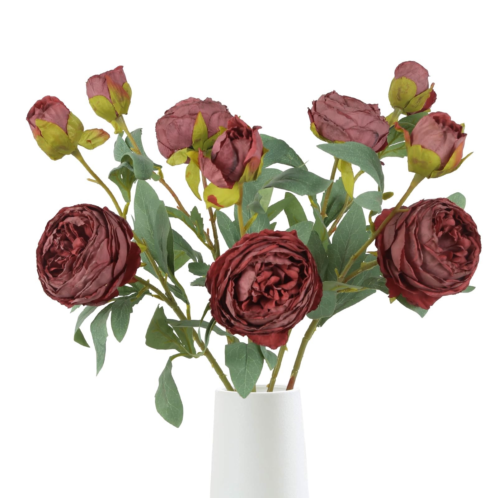 Dark Red Roses Artificial Flowers 5PCS Vintage Fake Roses with Long Stems 26″…