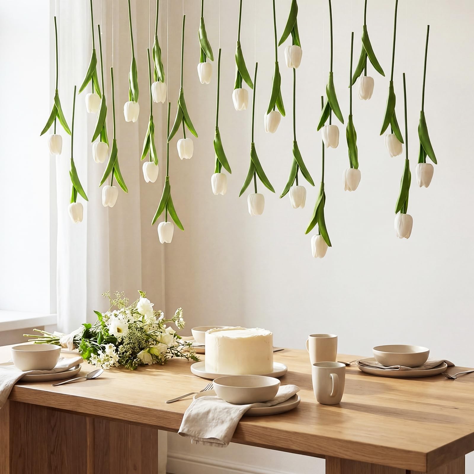 12 Pack White 5 ft Artificial Tulips Hanging Flower Garland Decorations Sprin…
