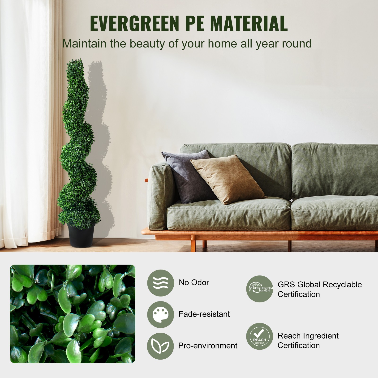 2Pack 5ft Artificial Topiary Spiral Tree Faux Plant UV Indoor Outdoor Home Decor