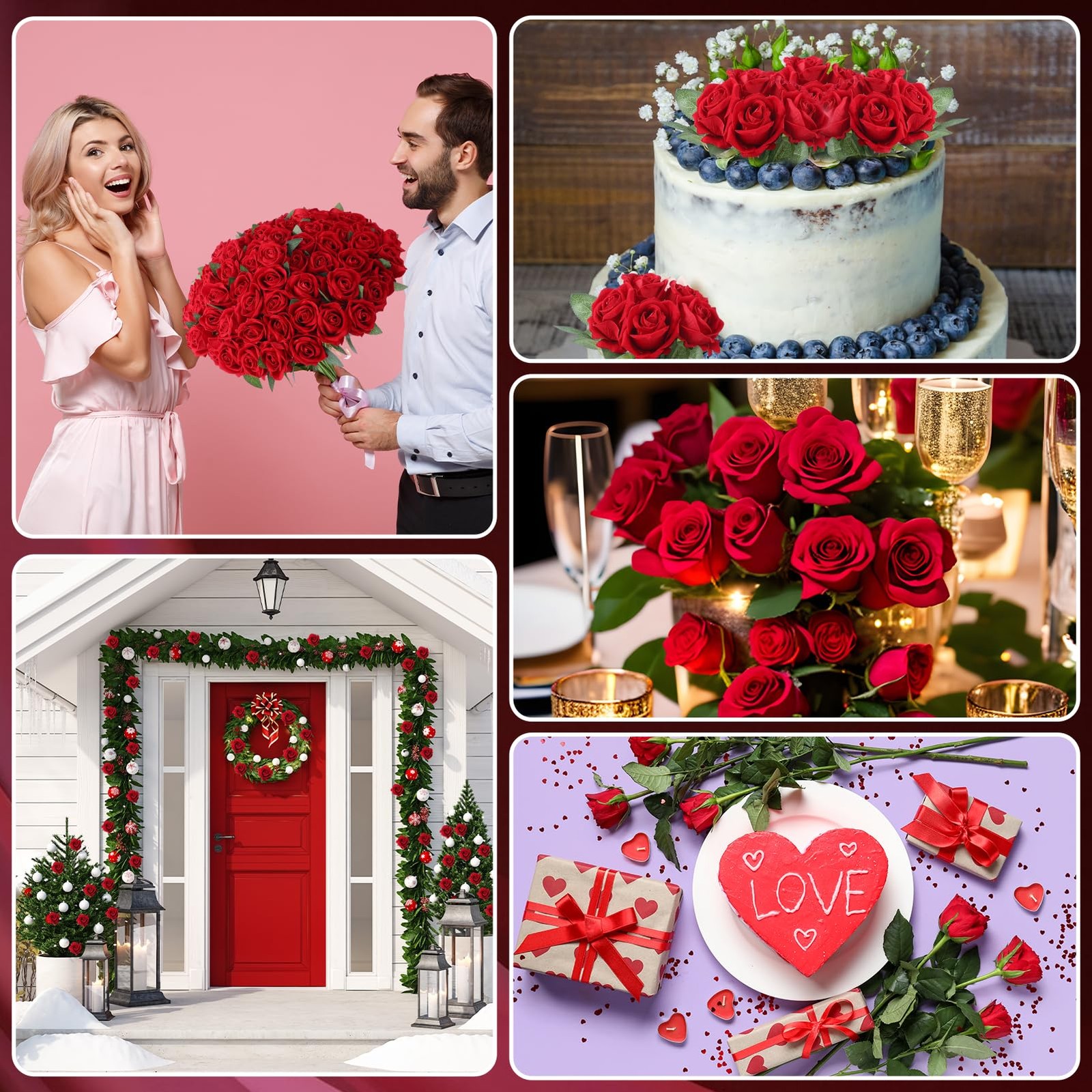 Ovveroche 90 Pcs Red Velvet Rose Artificial Flowers, 51cm Silk Wedding Fake S…